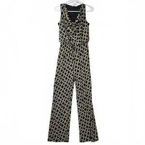 Enfocus Studio Stylish Black & Cream V-Neck Sleeveless Geometric Jumpsuit Size 4